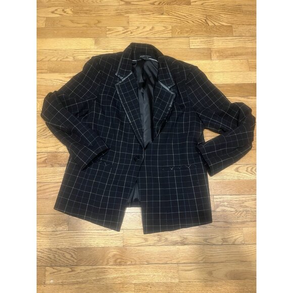 Black & White Jackets & Blazers - PEACE OF CLOTH Black/Blue Checkered BLAZER  -Extra Large XL